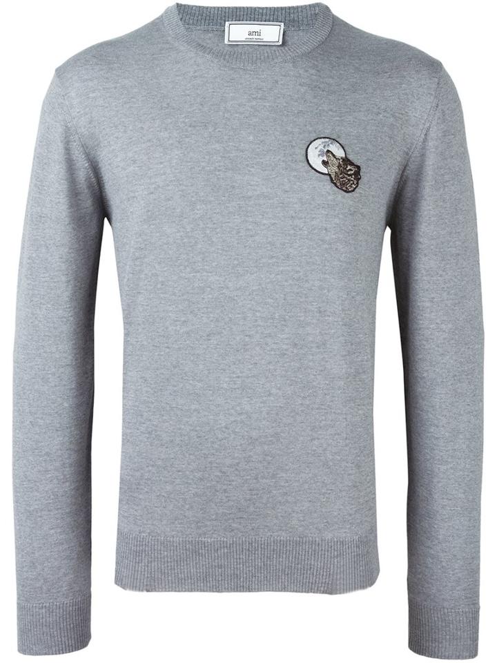 Ami Alexandre Mattiussi Chest Patch Sweater, Men's, Size: Xl, Grey, Wool