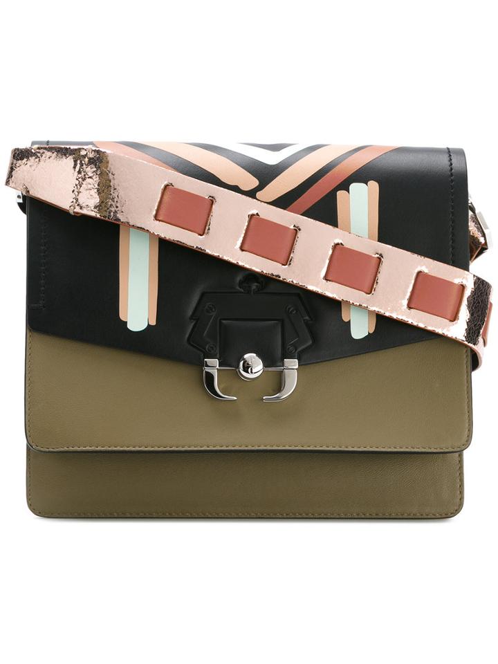 Paula Cademartori Stripe Pattern Shoulder Bag, Women's, Green, Leather