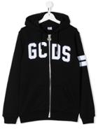 Gcds Kids Logo-print Zipped Hoodie - Black