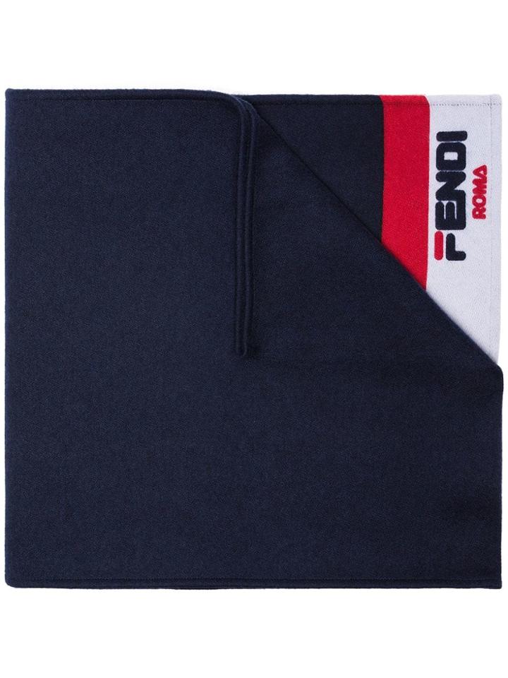 Fendi Blue, White And Red Fendi Mania Wool Scarf
