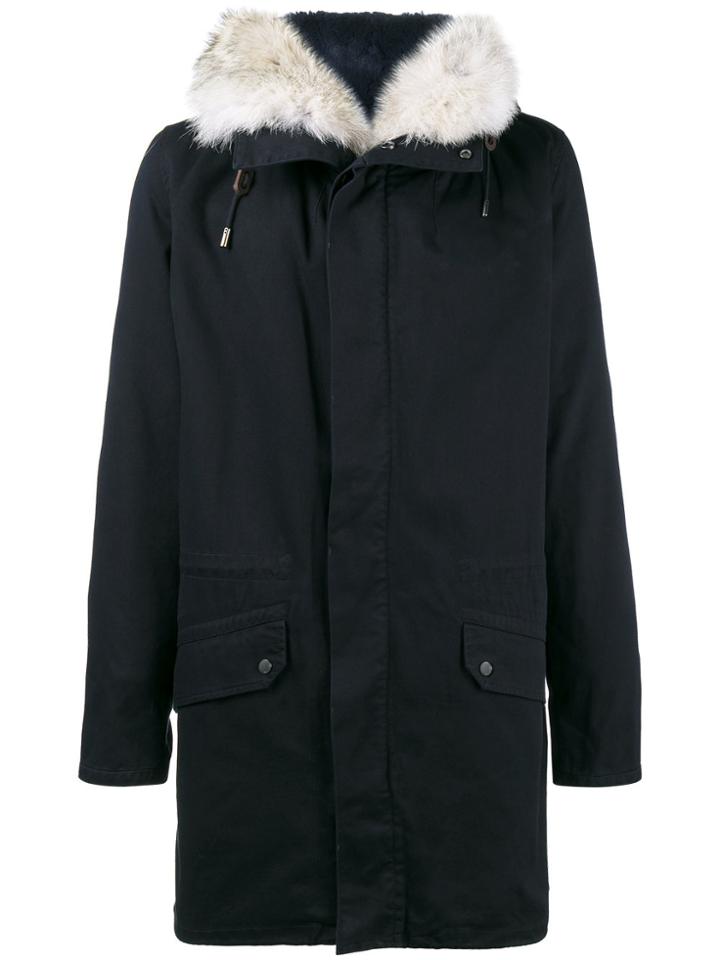 Yves Salomon Navy Fur Lined Classic Parka - Blue