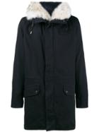 Yves Salomon Navy Fur Lined Classic Parka - Blue