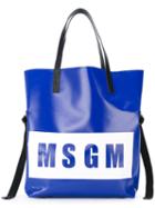 Msgm - Logo Print Tote - Women - Calf Leather/pvc - One Size, Blue, Calf Leather/pvc