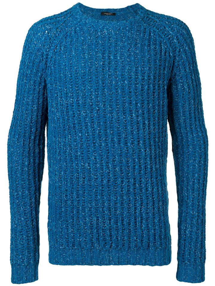 Roberto Collina - Ribbed Trim Jumper - Men - Cotton/polyester/linen/flax - 48, Blue, Cotton/polyester/linen/flax