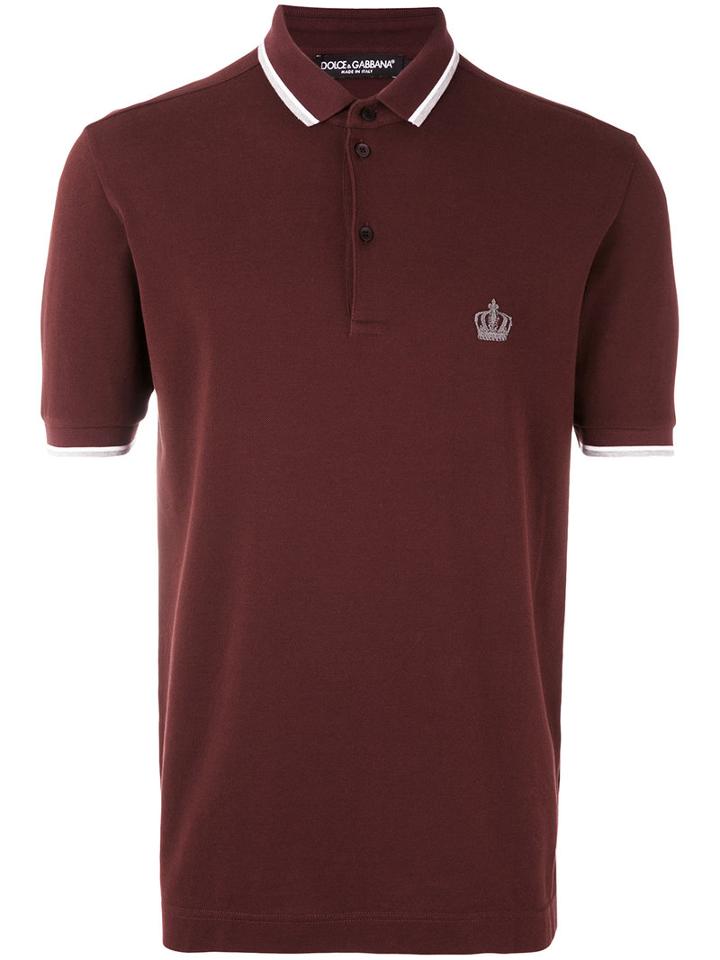 Embroidered Crown Polo Shirt - Men - Cotton - 52, Red, Cotton, Dolce & Gabbana