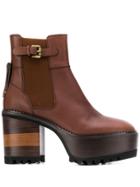 See By Chloé Buckle Strap Platform Boots - Brown