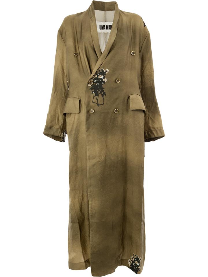 Uma Wang Floral Print Detail Trench Coat - Grey