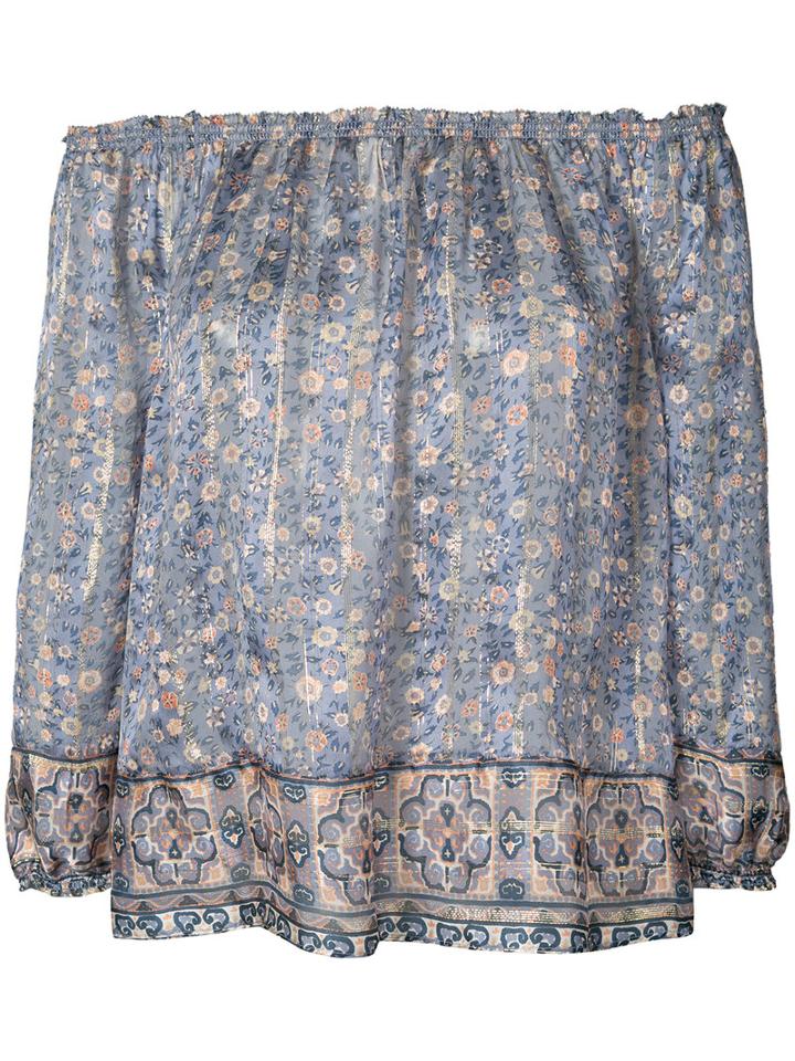 Joie - Floral Off The Shoulder Blouse - Women - Silk/metal - Xs, Blue, Silk/metal