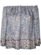 Joie - Floral Off The Shoulder Blouse - Women - Silk/metal - Xs, Blue, Silk/metal
