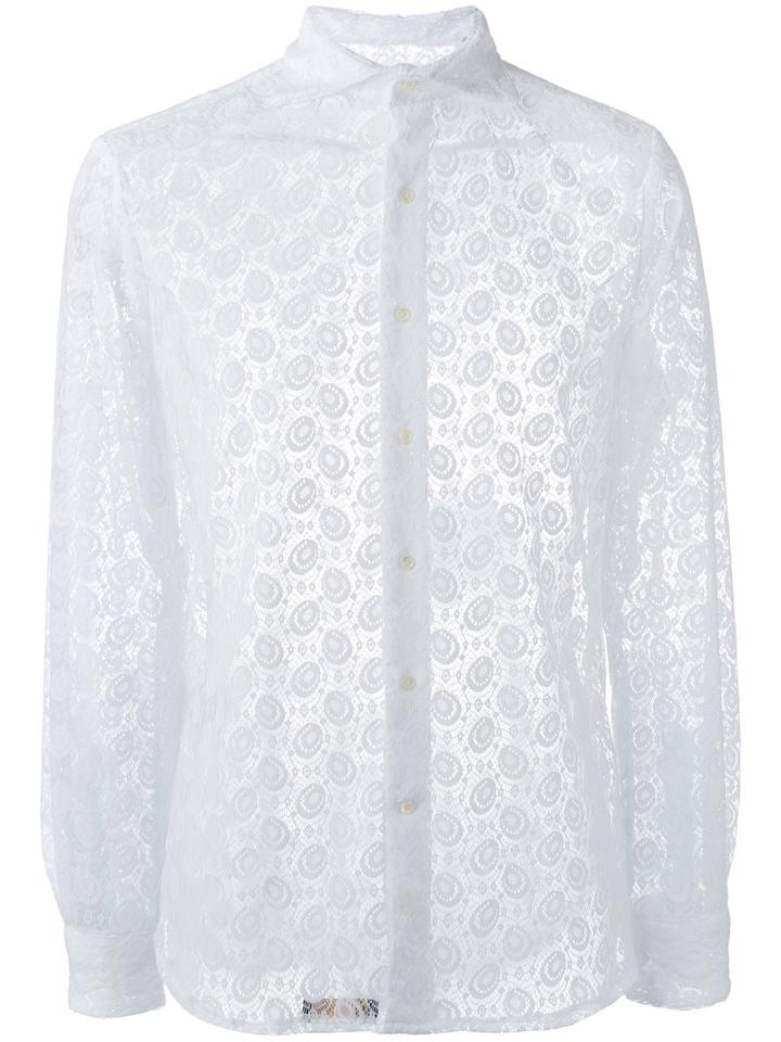 Gabriele Pasini Lace Detail Shirt, Men's, Size: 39, White, Polyester