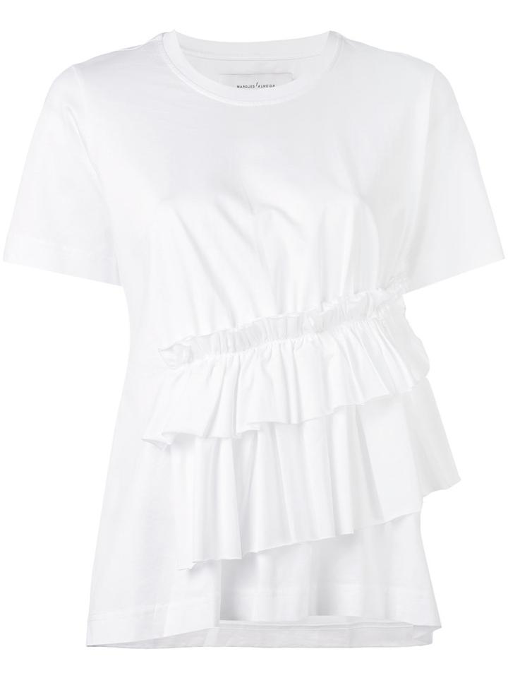 Marques'almeida - Asymmetric Ruffle Top - Women - Polyamide/polyester - M, White, Polyamide/polyester