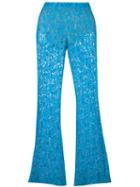 Moschino Flared Lace Trousers, Women's, Size: 40, Blue, Polyamide/polyester/rayon