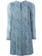 Tory Burch Python Effect Shift Dress, Women's, Size: 10, Blue, Silk/polyester