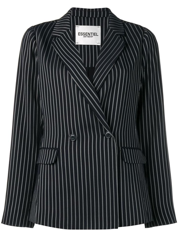 Essentiel Antwerp Striped Double Breasted Blazer - Blue