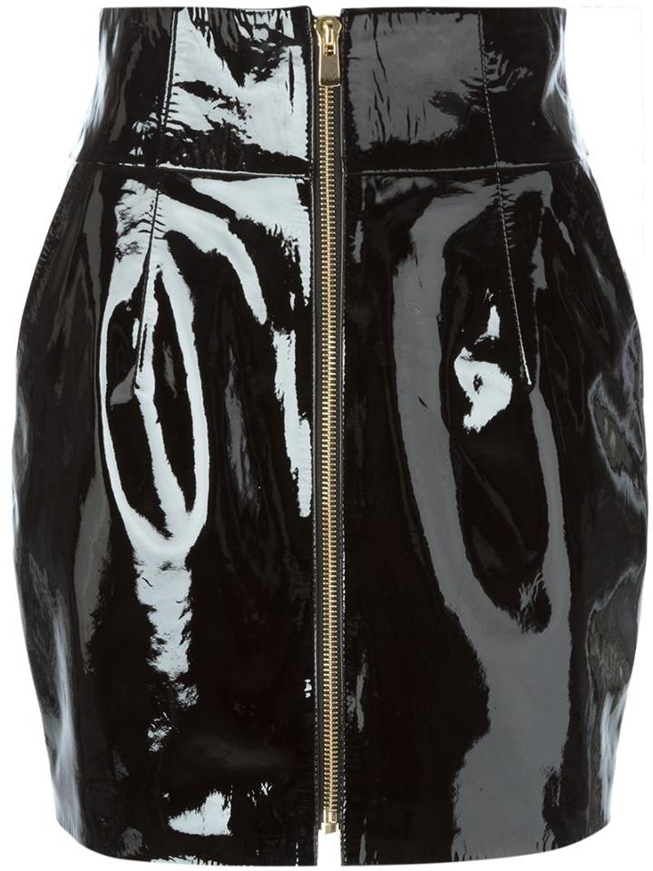 Alexandre Vauthier Varnished Mini Skirt, Women's, Size: 36, Black, Lamb Skin/viscose/polyester