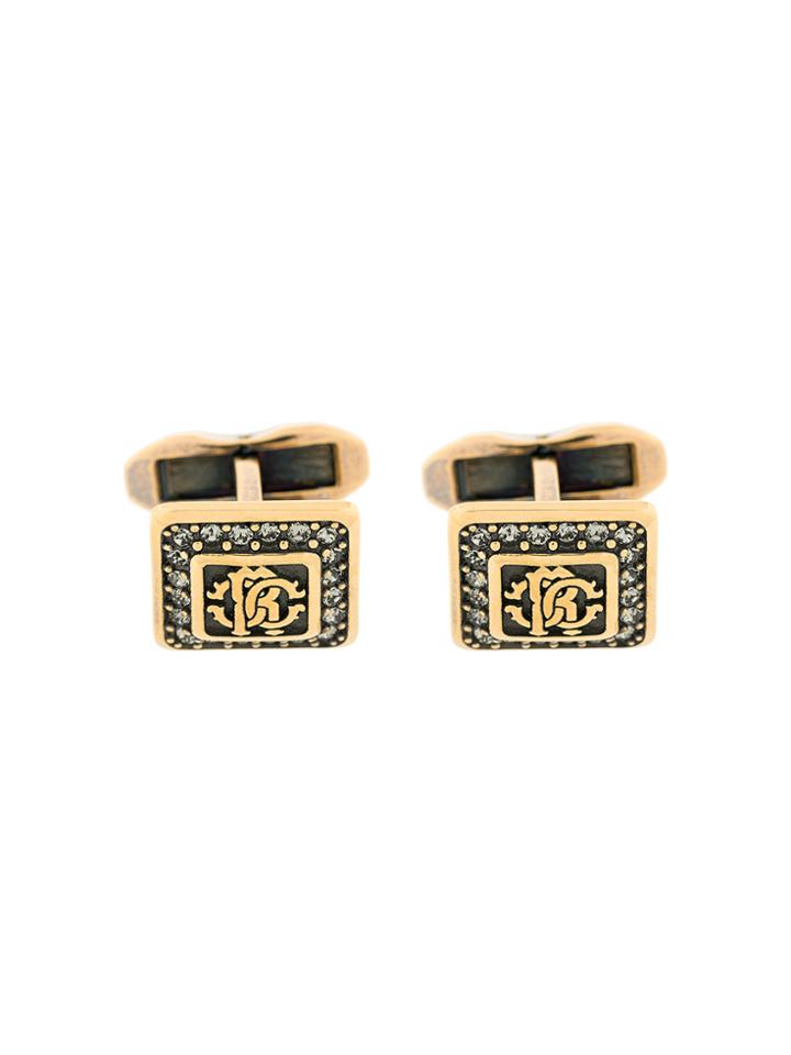 Roberto Cavalli Embellished Logo Cufflinks - Metallic