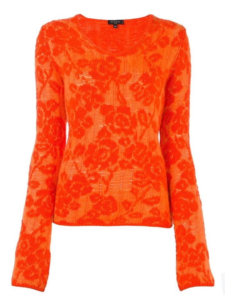 Etro Floral Jacquard Jumper, Women's, Size: 42, Yellow/orange, Polyamide/mohair/wool
