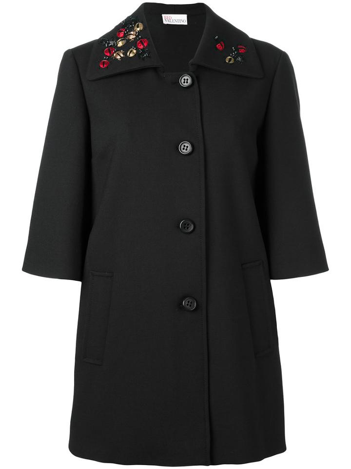 Red Valentino Embroidered Coat, Women's, Size: 38, Black, Cotton/polyester/wool/polyester