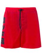 Msgm Logo Print Swim Shorts, Men's, Size: 50, Red, Polyamide