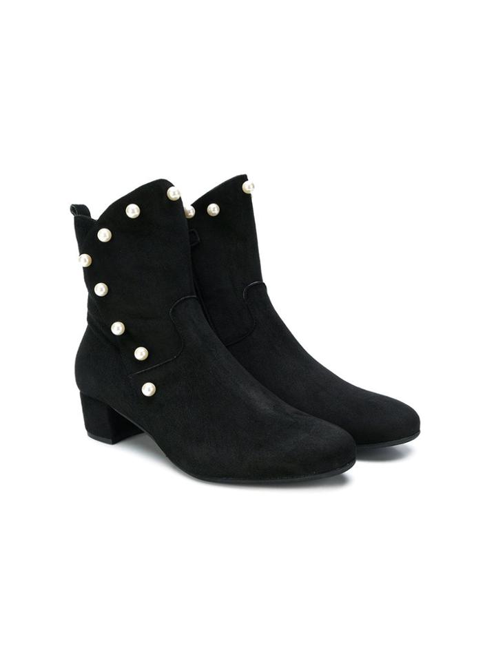 Monnalisa Pearl Embellished Boots - Black