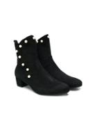 Monnalisa Pearl Embellished Boots - Black