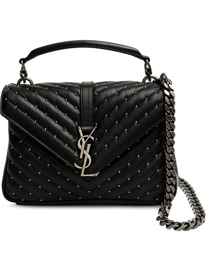 Saint Laurent Medium Monogram Collège Satchel Bag, Women's, Black, Brass/sheep Skin/shearling