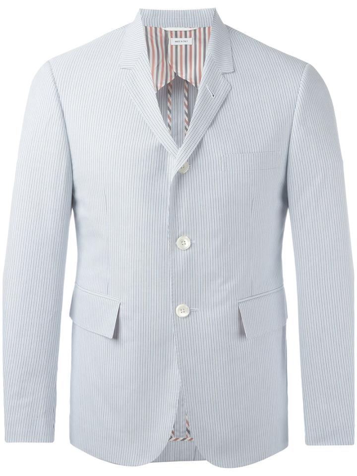 Thom Browne Striped Blazer, Men's, Size: 4, Blue, Cotton/cupro