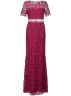 Marchesa Notte Lace Floor Length Gown - Pink & Purple