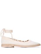 Uma Wang Lace Up Ballerina Shoes - White