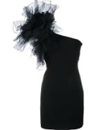 Saint Laurent Tulle One Shoulder Dress, Women's, Size: 36, Black, Silk/polyamide/wool