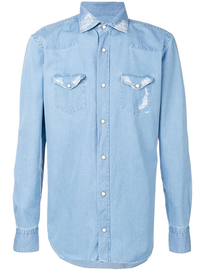 Eleventy Stitch Detail Denim Shirt - Blue