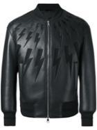 Neil Barrett Lightning Bolt Bomber Jacket, Men's, Size: Small, Black, Polyurethane/viscose/polyester/cotton