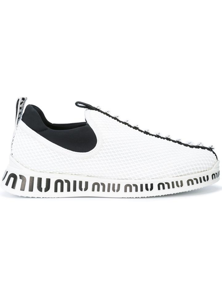 Miu Miu Embellished Slip-on Shoes - White