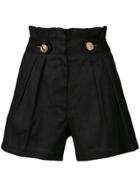Veronica Beard Button Detail Pleat Shorts - Black