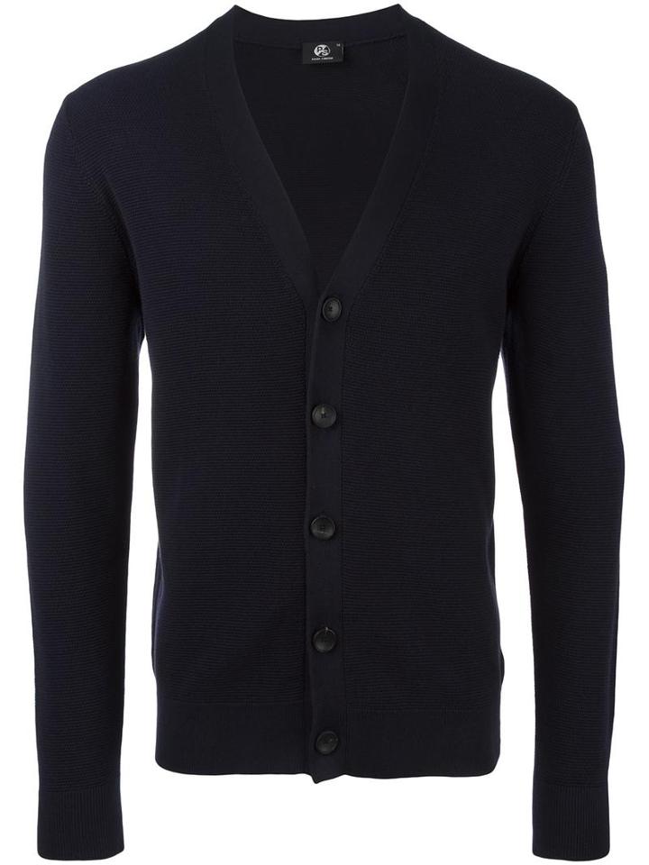 Ps By Paul Smith Ribbed Trim Button Up Cardigan, Men's, Size: Xl, Blue, Cotton/nylon