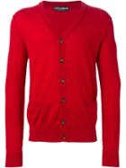 Dolce & Gabbana V-neck Cardigan, Men's, Size: 52, Red, Virgin Wool