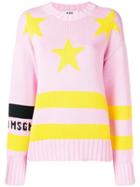 Msgm Stripe Star Detail Sweater - Pink
