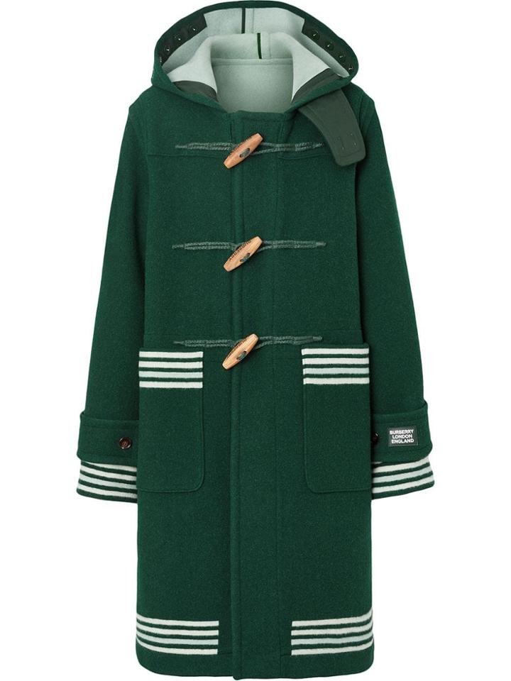 Burberry Hooded Striped Duffle Coat - Green
