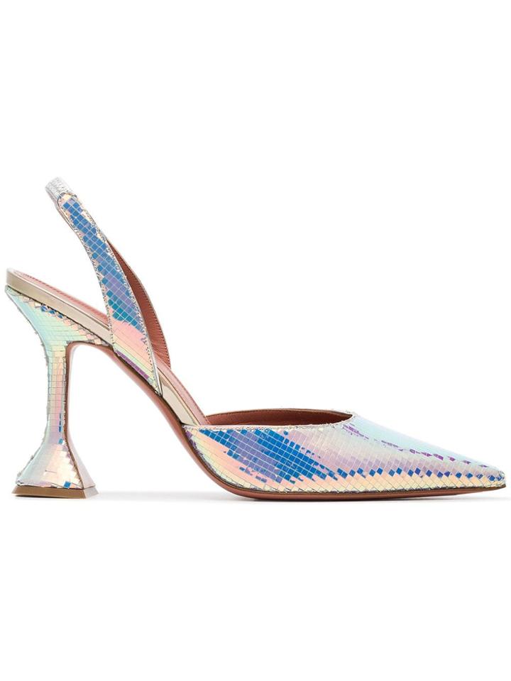 Amina Muaddi Holli Metallic Slingback Pumps