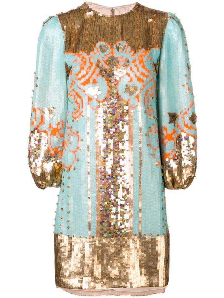 Valentino Sequin Embroidered Mini Dress - Blue