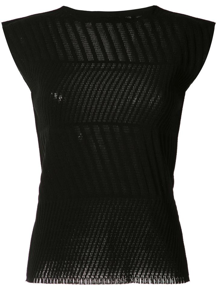 Issey Miyake - Sheer Detail T-shirt - Women - Cotton/nylon/polyurethane - 2, Black, Cotton/nylon/polyurethane