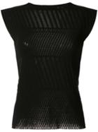 Issey Miyake - Sheer Detail T-shirt - Women - Cotton/nylon/polyurethane - 2, Black, Cotton/nylon/polyurethane