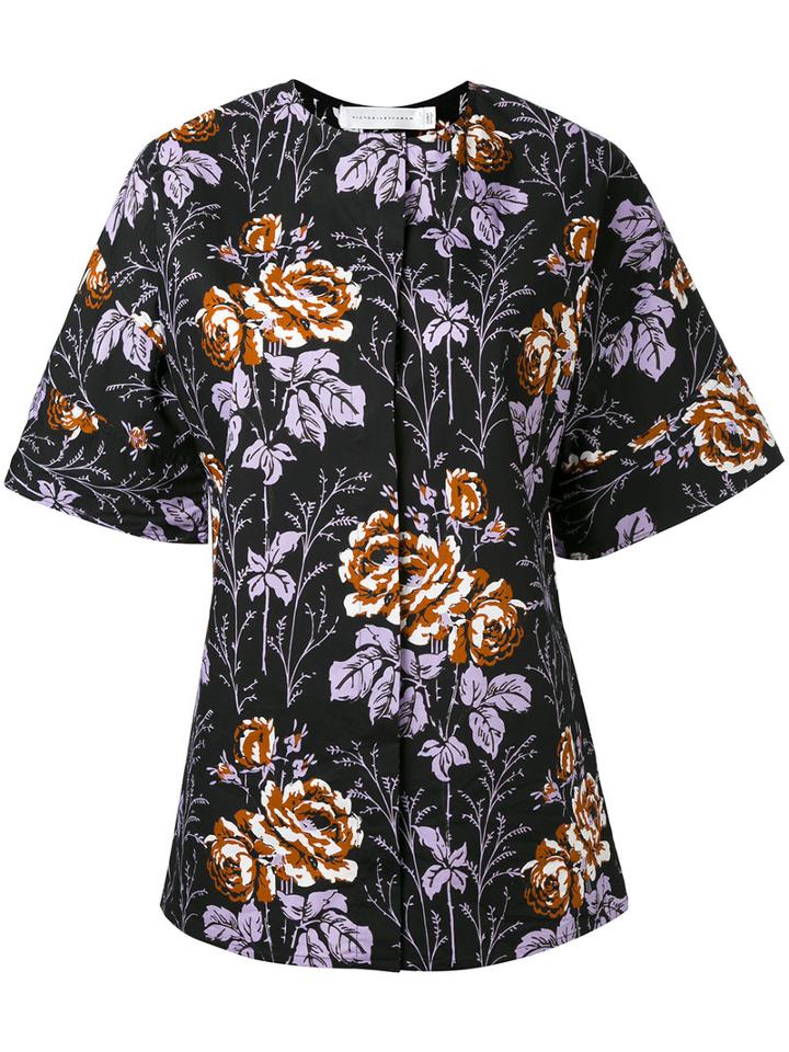 Victoria Beckham - Floral Print Boxy T-shirt - Women - Cotton - 10, Black, Cotton