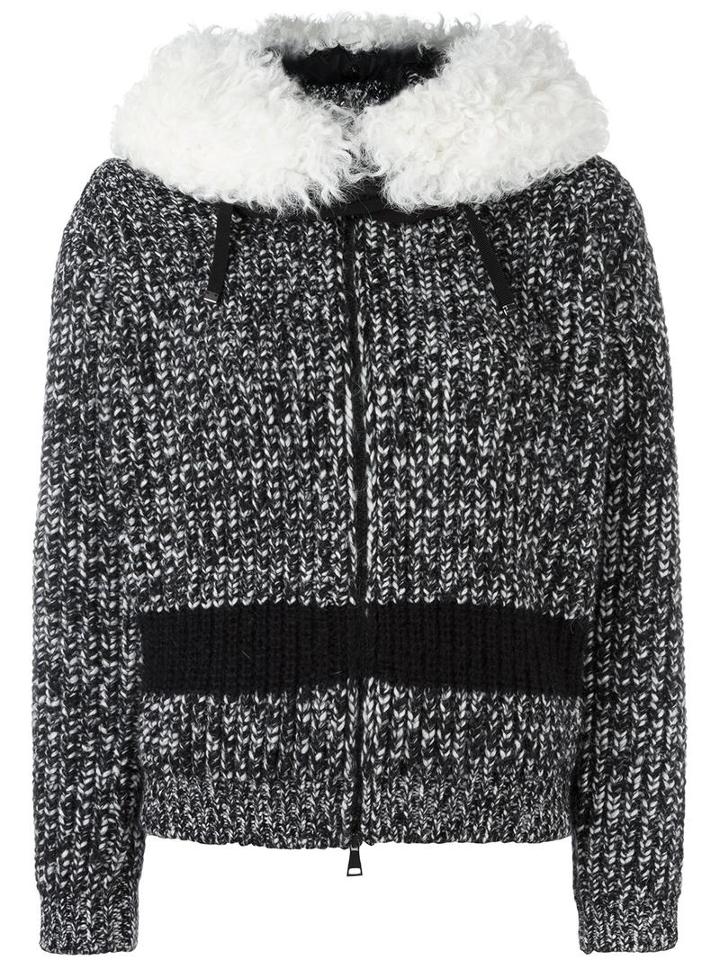 Moncler Detachable Collar Cardigan, Women's, Size: Medium, Black, Acrylic/polyamide/viscose/lamb Fur