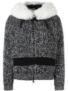 Moncler Detachable Collar Cardigan, Women's, Size: Medium, Black, Acrylic/polyamide/viscose/lamb Fur