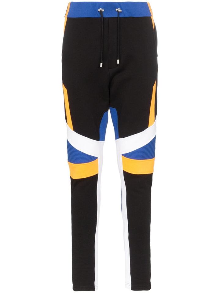 Balmain Ribbed Knee Contrasting Panel Cotton Track Pants - Black