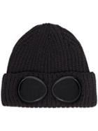 Cp Company Goggle Detail Ribbed Knit Beanie - Black