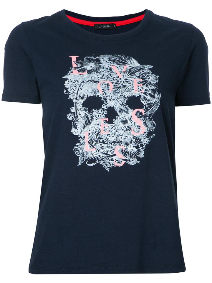 Loveless - Floral Skull T-shirt - Women - Cotton - 36, Blue, Cotton