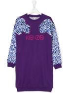 Kenzo Kids Panther Embroidered Sweatshirt Dress - Pink & Purple