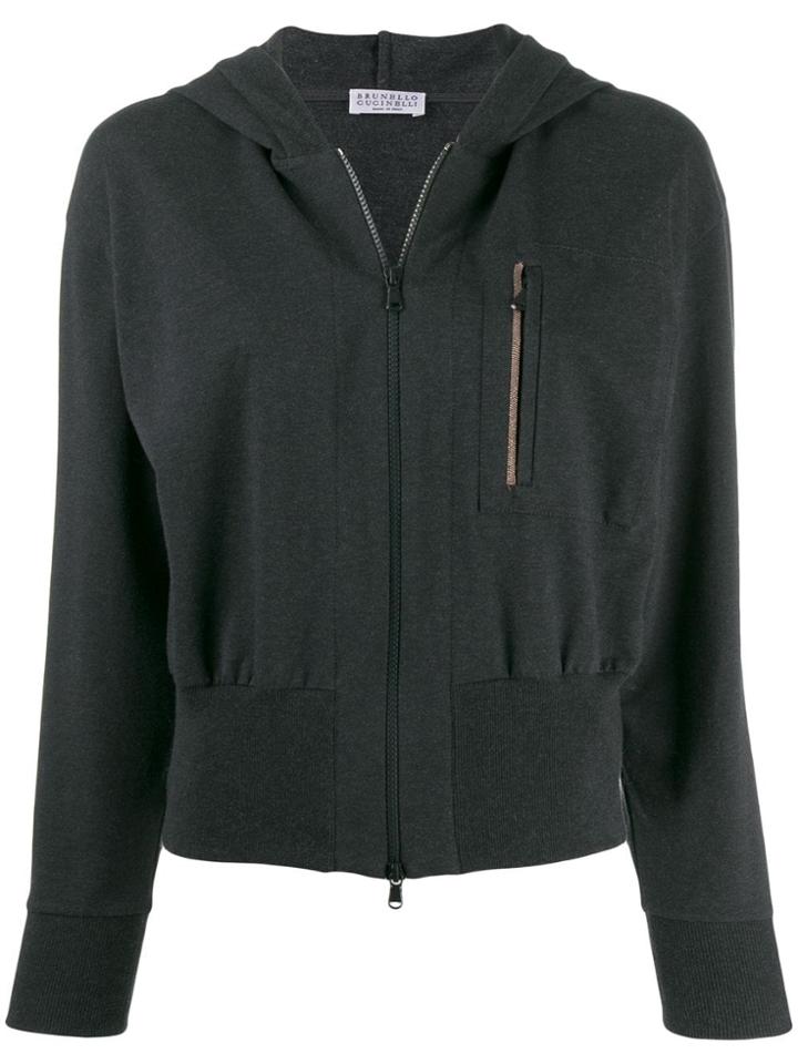 Brunello Cucinelli Zip Front Hooded Jacket - Grey